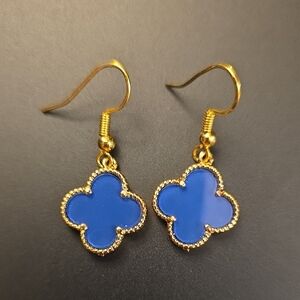 New Luxury Gold Plated Blue Clover Earrings